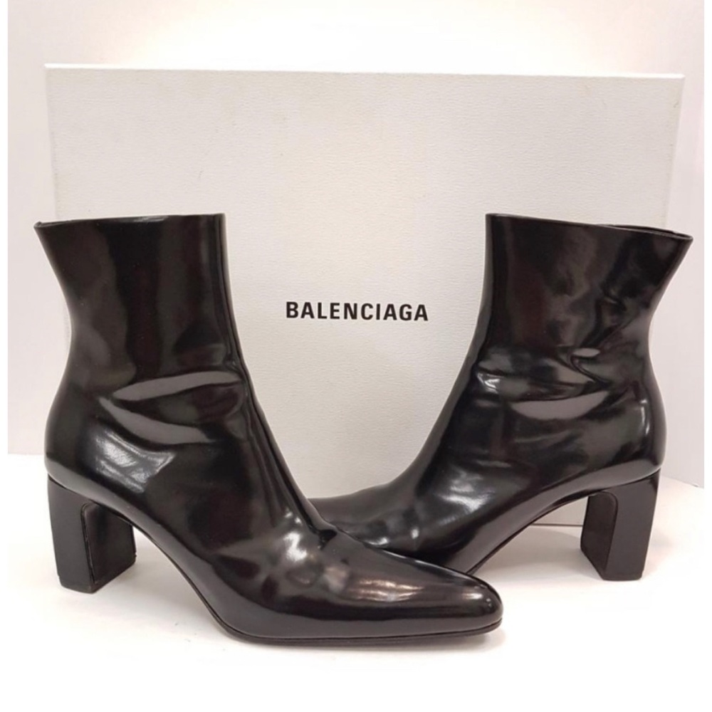 Balenciaga Leather Black Ankle Boots Block Heel